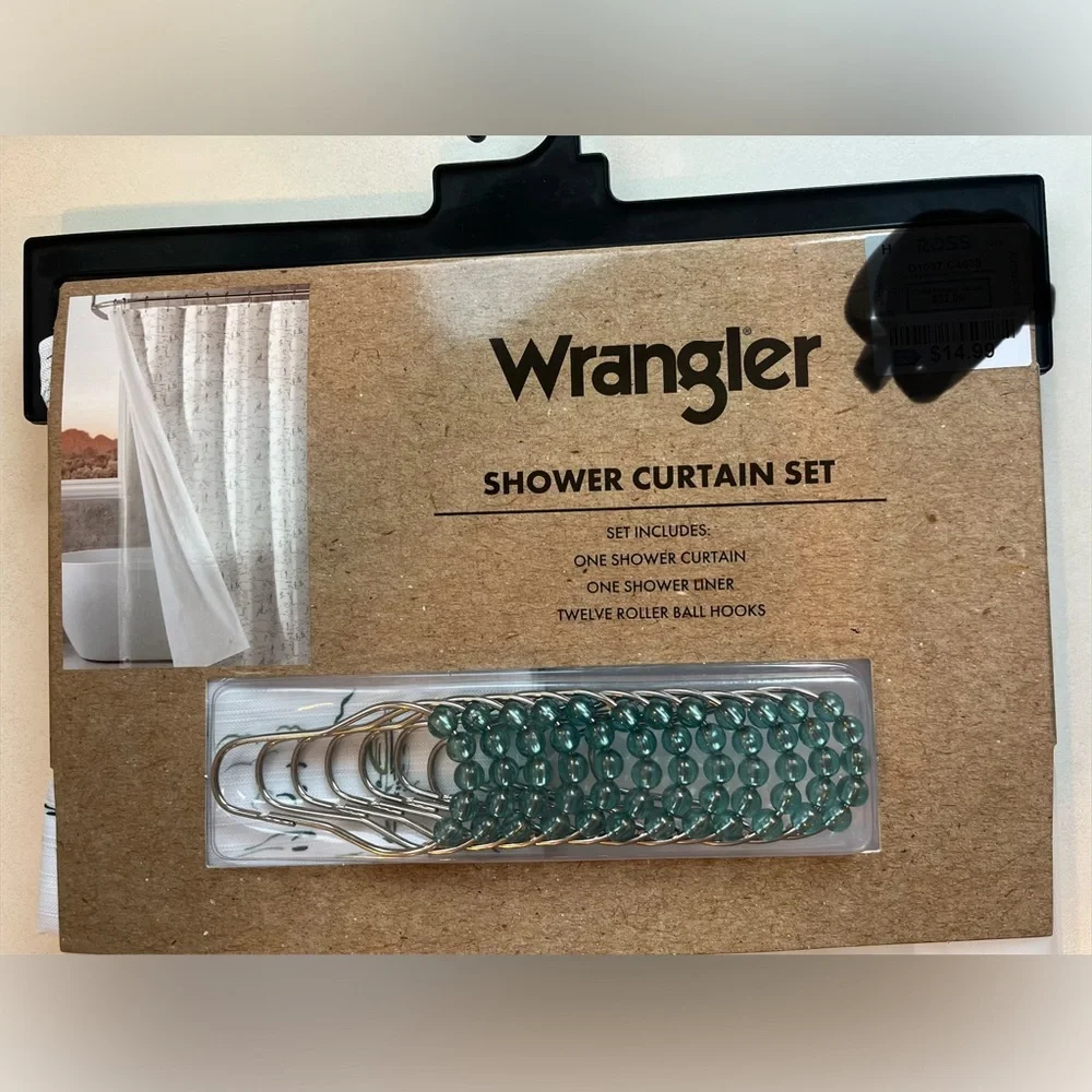 Wrangler Horses Cactus Shower Curtain Set with Teal Hooks